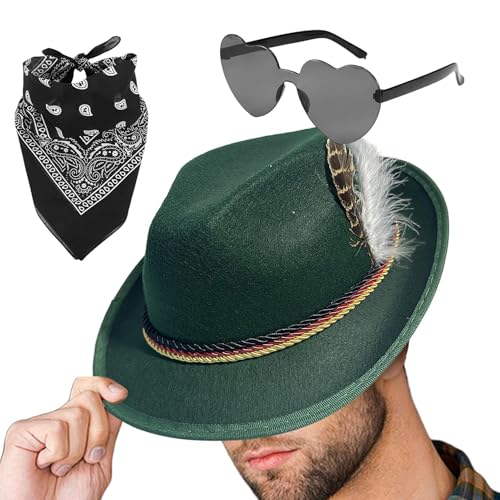 Whnbuij Deutsche Hüte für Oktoberfest - Fedora Oktoberfest Hut 1set mit Kopftuch Brille Kunstleder - Oktoberfest Kostüm Zubehör Erwachsene Deutscher Bayerischer Hut für Erwachsene Whnbuij Deutsche Hüte für Oktoberfest - Fedora Oktoberfest Hut 1set mit Kopftuch Brille Kunstleder - Oktoberfest Kostüm Zubehör Erwachsene Deutscher Bayerischer Hut für Erwachsene von Whnbuij