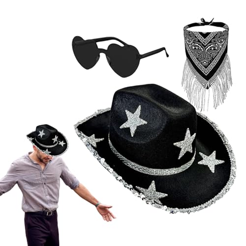 Whnbuij Funkelnder Cowgirl-Hut, Cowgirl-Hut mit Strass, Cowboyhut für 3X Sonnenbrille in Herzform | Cosplay-Set, glitzernder Cowgirl-Hut für Partys Whnbuij Funkelnder Cowgirl-Hut, Cowgirl-Hut mit Strass, Cowboyhut für 3X Sonnenbrille in Herzform | Cosplay-Set, glitzernder Cowgirl-Hut für Partys von Whnbuij