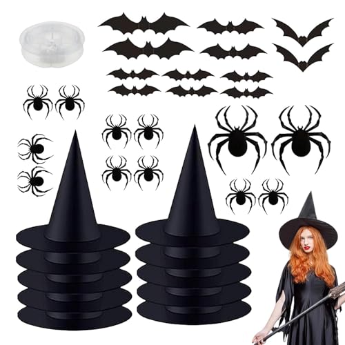 Whnbuij Hexenhüte, Halloween-Hexenhüte | Schwarzer Hexenhut zum Aufhängen mit 164 Fuß Kordel - für Hexenkostüme mit Aufklebern, Zauberer-Kostüm für Frauen, Mädchen und ba Whnbuij Hexenhüte, Halloween-Hexenhüte | Schwarzer Hexenhut zum Aufhängen mit 164 Fuß Kordel - für Hexenkostüme mit Aufklebern, Zauberer-Kostüm für Frauen, Mädchen und ba von Whnbuij