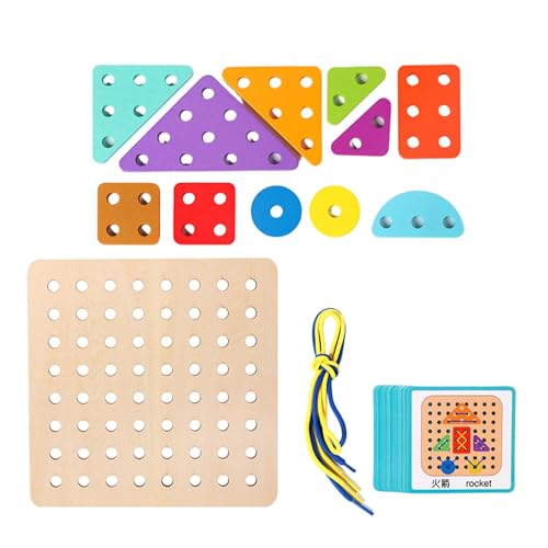 Whnbuij Holzschnürspielzeug Fädelspiel | Threading Blöckenspiel | Kreatives Puzzlespiel | Lernaktivitäten für Kinder von Whnbuij