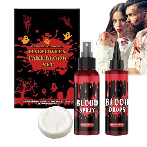Whnbuij Waschbares Kunstblut – Set aus Kunstblut, Reinigungsspray für Gesichts-Make-up, für Vampir, Zombie, Cosplay, Unisex Whnbuij Waschbares Kunstblut – Set aus Kunstblut, Reinigungsspray für Gesichts-Make-up, für Vampir, Zombie, Cosplay, Unisex von Whnbuij