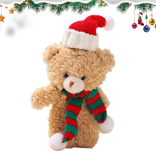 Whnbuij Weihnachtsbären, niedlicher brauner weißer Bärenschal, 16 cm, weicher Plüsch, Heimdekoration, Kuchendekoration, Partyzubehör für Geburtstag, Neujahr, Festival von Whnbuij