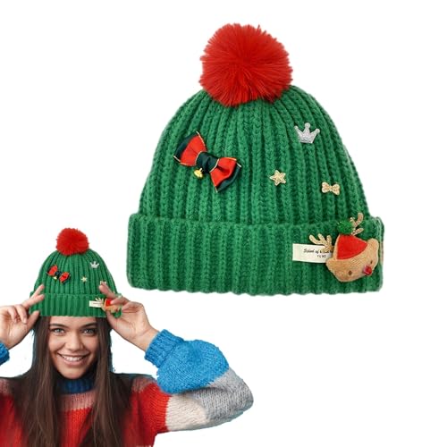 Whnbuij Weihnachtsstrickmütze, Weihnachtsmützen für Erwachsene - Unisex gestrickte Urlaubsbeanie - Häkelmütze, Weihnachtsmannmütze, Winterstrickmütze, Beanie-Mütze für Kinder ab 6 Jahren von Whnbuij