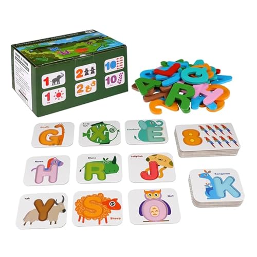 Wörter mit Sichtfeldern, alphabetisches Matchingspiel, Flash-Karten für Alphabete aus Holz - interaktives Zählspielzeug für das Kind, das lesen und zählen lernt von Whnbuij