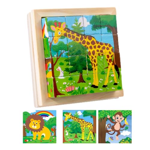 Würfel-Puzzle aus Holz – leichtes Lernspiel | Langlebiges Würfel-Puzzle für die Vorschule, 6 Puzzles in 1 (16 Stück), Lernpuzzle mit Ablagefach für von Whnbuij