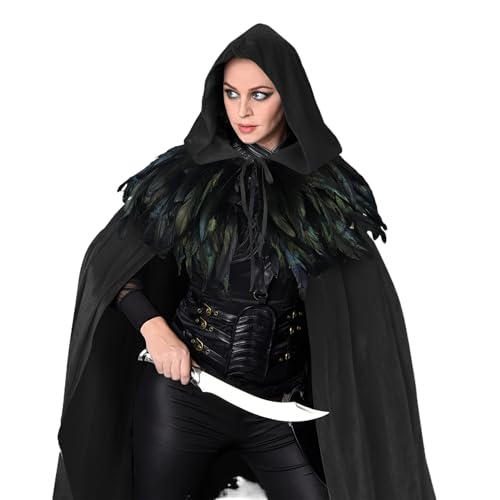 Kapuzenumhang Herren | Renaissance-Kostüm Cape Mit Kapuze | Unisex Gewand Herren Damen Hexenkostüm für Mottopartys von Whrcy