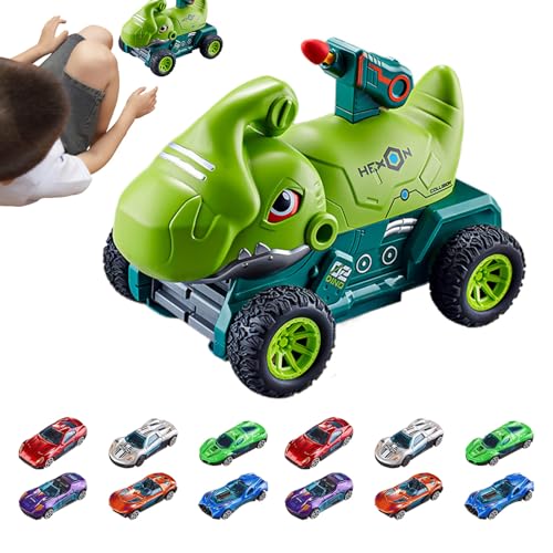 Whrcy Kinder-Dinosaurier-Spielzeug,Spielzeug-Dinosaurier-Set | Trägheitstransformierendes Fahrzeugspielzeug,Lernspielzeug mit Auswurf-Rennstrecke für Zuhause, Kindergarten, Kindergarten von Whrcy