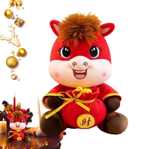 Whrcy Plüschpferd - Chinesische Neujahrstiere,Cartoon 2026 Reichtum Frieden Puppe Maskottchen für Wohnzimmer Kinderzimmer Nachttisch Party von Whrcy