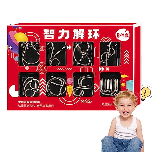 Whrcy Puzzle-Set IQ aus Metall | chinesischer Zauberring, 8-teilig, IQ-Testspielzeug, tragbar, Puzzle für Erwachsene von Whrcy
