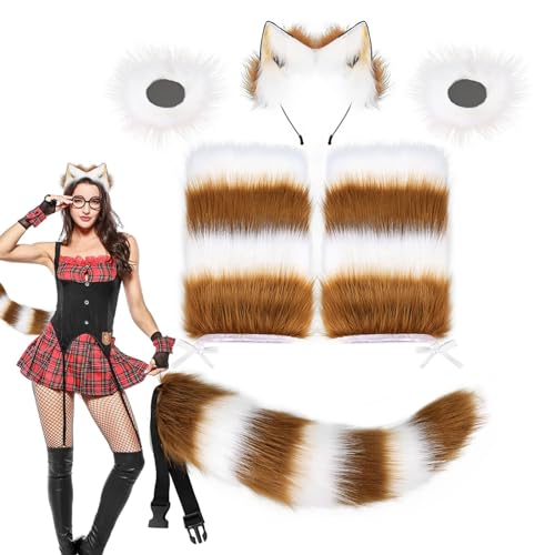 Whrcy Wolfskostüm | 4-teiliges Kostüm mit realistischen Ohren und Wolfsschwanz, Kostümzubehör für hautfreundliche Halloween-Kostümparty, Rollenspiel von Whrcy