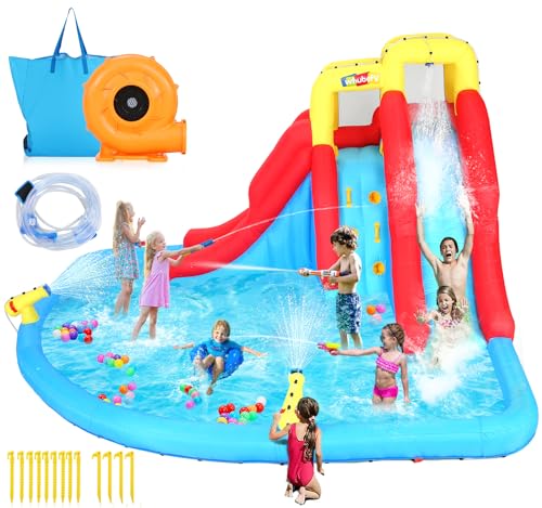 Whubefy Aufblasbare Wasserrutsche Hüpfhaus für Kinder Wasserpark mit Gebläse, Doppelrutschen, riesigem Planschbecken, Kletterwand, doppelten Wasserkanonen und Wasserspritzern für Whubefy Aufblasbare Wasserrutsche Hüpfhaus für Kinder Wasserpark mit Gebläse, Doppelrutschen, riesigem Planschbecken, Kletterwand, doppelten Wasserkanonen und Wasserspritzern für von Whubefy