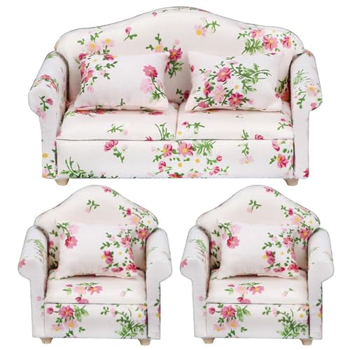 Whyzsjnclg 3pcs/Set 1 12 Skala Dollhouse Möbel, Blumenmuster Doppel & Einzelpuppenhaus Couch mit Kissen für Erwachsene, Kinder Whyzsjnclg 3pcs/Set 1 12 Skala Dollhouse Möbel, Blumenmuster Doppel & Einzelpuppenhaus Couch mit Kissen für Erwachsene, Kinder von Whyzsjnclg