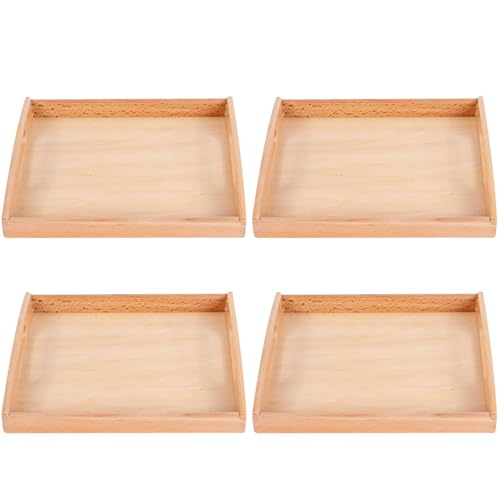 Montessori Tabletts, 4pcs Montessori Tabletts Natrual hölzerne Safe Tablett mit Griffbildung für frühzeitige Lehre von Whyzsjnclg