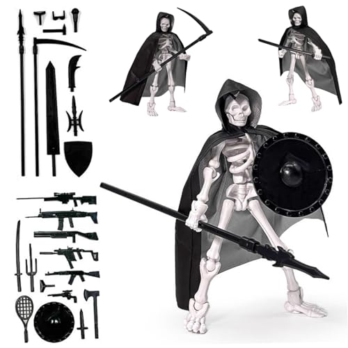 Skelettspielzeug, Skeleton Actionfigur, mehrsprachiges bewegliches Spielzeug mit Kapuzenkap & Waffen, Plastik-Action-Figur für Sammler Desktop-Dekorationen Skelettspielzeug, Skeleton Actionfigur, mehrsprachiges bewegliches Spielzeug mit Kapuzenkap & Waffen, Plastik-Action-Figur für Sammler Desktop-Dekorationen von Whyzsjnclg