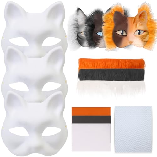 Whyzsjnclg 3Set Therian Mask Kit mit Filzstoff Eye Mesh falsche Wolle halbe Gesichtskatze Katze Elastiz Whyzsjnclg 3Set Therian Mask Kit mit Filzstoff Eye Mesh falsche Wolle halbe Gesichtskatze Katze Elastiz von Whyzsjnclg