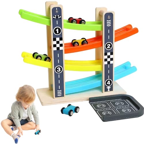 Whyzsjnclg Autorampe, 1 Set Car Ramps, 4 -Layer -Rennstrecke mit 4 Autos und Garage Easy Assembly Garage Toy für 12+ Monate alt von Whyzsjnclg