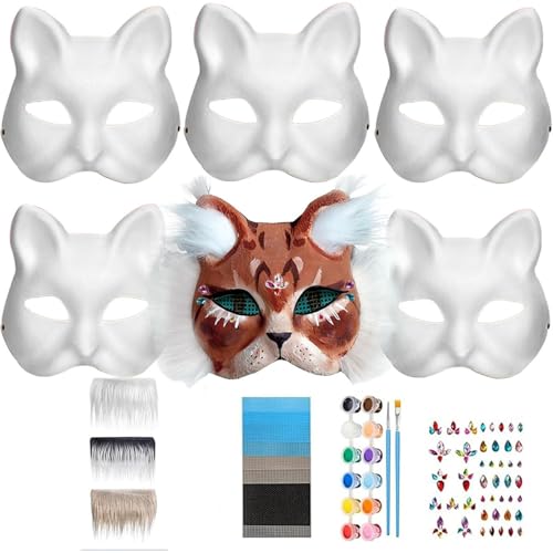 Whyzsjnclg Cat Mask Kit, Therian Mask Kit, DIY -Katze mit pelzigem Streifen, Augennetz, Strassaufkleber, 12 Farben für Maskerade -Party -Cosplay -Kostüm von Whyzsjnclg