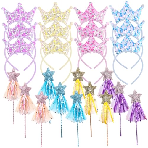 Whyzsjnclg Fairy Decor, 24PCS Fairy Birthday Party Dekorationen, 12 glänzender Sternstab mit Band, 12 elastisch für kleine Mädchen von Whyzsjnclg