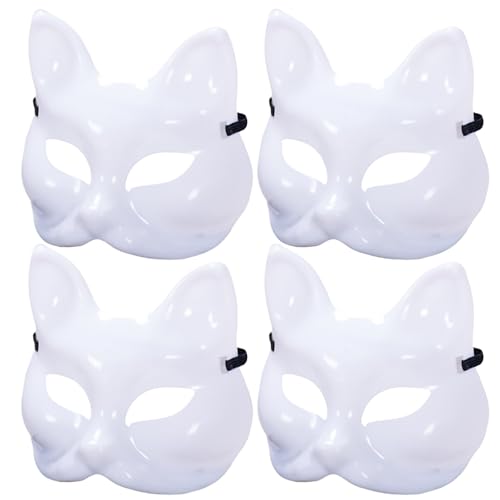 Whyzsjnclg Fox Maske, 4 PCs Katzenmaske DIY Blankfarbene Halloween Fuch von Whyzsjnclg