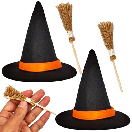 Whyzsjnclg Hexenbesen, 4pcs/Set Witch Hut und Besen, Filztuch Mini -Hüte, DIY Halloween -Handwerksvorräte für Halloween, Weihnachten, Puppenhausdekorationen, Schwarz Whyzsjnclg Hexenbesen, 4pcs/Set Witch Hut und Besen, Filztuch Mini -Hüte, DIY Halloween -Handwerksvorräte für Halloween, Weihnachten, Puppenhausdekorationen, Schwarz von Whyzsjnclg