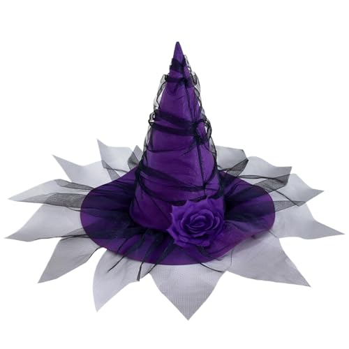 Whyzsjnclg Hexenhut, Hexenhut 26.8x13.4 Gotische Hexen mit Gaze & künstliche Blume für Frauen Halloween Cosplay Party, lila Whyzsjnclg Hexenhut, Hexenhut 26.8x13.4 Gotische Hexen mit Gaze & künstliche Blume für Frauen Halloween Cosplay Party, lila von Whyzsjnclg