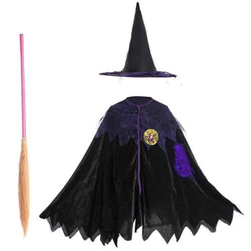 Whyzsjnclg Hexenkostüm, Halloween -Kostüme für Kinder Hexen Umhang mit Besen & Hut niedliche Kleinkindkostüm für Cosplay -Gefälligkeiten Party von Whyzsjnclg