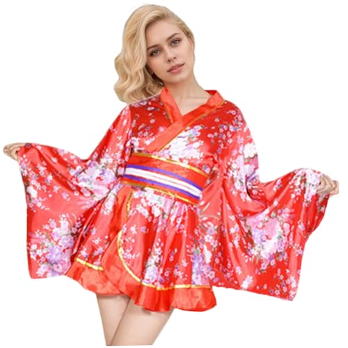 Whyzsjnclg Japanische Kimono für Frauen, japanische Kimono für Frauen rot Durchschnittlich Größe Kirschblütenkleid für Cosplay, Party, Halloween von Whyzsjnclg