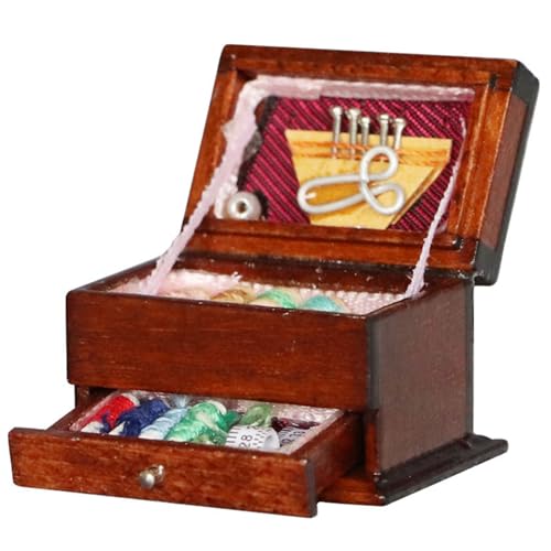 Whyzsjnclg Mini -Nähkit, Puppennähungskit, 1/12 Holz Mini, Doppelschichtkästen, Simulationsminiatur für Kinder Erwachsene von Whyzsjnclg