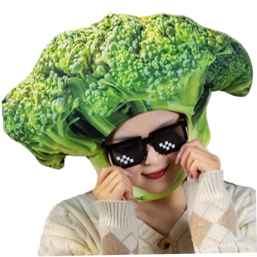 Whyzsjnclg Obstkostüm, Halloween Fruchtkostüm süße Brokkoli -Formhut ausgestopft Plüsch lustiger Hut Brokkoli für Halloween Cosplay -Party, Dress -up -Foto -Requisite von Whyzsjnclg