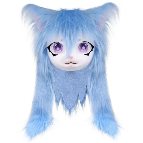 Whyzsjnclg Pelziger Kopf, Pursuit Kopf süße blaue Plüschkatze Pelzige Kostüm für Halloween Maskerade Cosplay von Whyzsjnclg