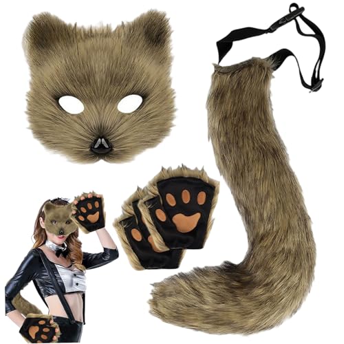 Whyzsjnclg Pelzmaske, Pelzkostüm, 3pcs/Set Therian Maske, Schwanz mit elastischen Riemen und Pfotenhandschuhen für Fox Cat Wolf Cosplay, Mädchen Frauen Whyzsjnclg Pelzmaske, Pelzkostüm, 3pcs/Set Therian Maske, Schwanz mit elastischen Riemen und Pfotenhandschuhen für Fox Cat Wolf Cosplay, Mädchen Frauen von Whyzsjnclg