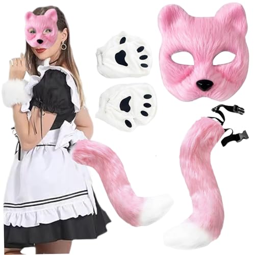 Whyzsjnclg Pelzmaske, Therian Maske und Schwanz, Plüschpelz -Cosplay -Kostüm -Set mit Fuchsschwanzpfotenhandschuhen Halloween für Mädchen Frauen Whyzsjnclg Pelzmaske, Therian Maske und Schwanz, Plüschpelz -Cosplay -Kostüm -Set mit Fuchsschwanzpfotenhandschuhen Halloween für Mädchen Frauen von Whyzsjnclg