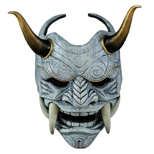 Whyzsjnclg Samurai -Maske, Oni -Maske, beängstigendes Full Face Samurai mit Reißzähne und Ochsenhorn, 11x9, 5 Horror Devil für Halloween, Maskerade, Cosplay -Requisiten von Whyzsjnclg