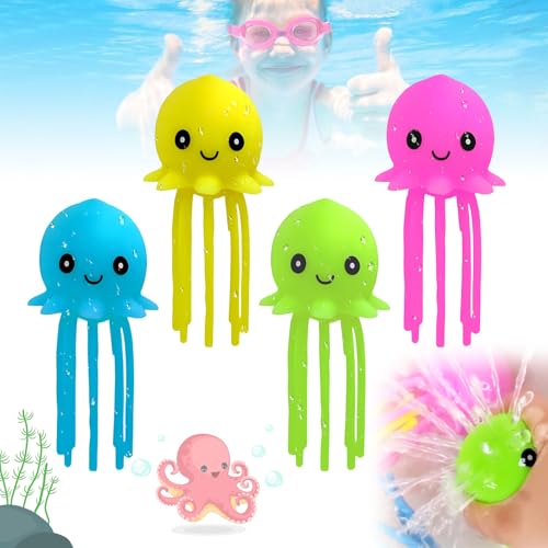 Set mit 4 Wasserbomben, Gummi Badespielzeug für Kleinkinder, Sensorisches Stressabbau Poolspielzeug für Kinder, Sommer Partytütenfüller für Jungen und Mädchen(4 Farben) von WiDream