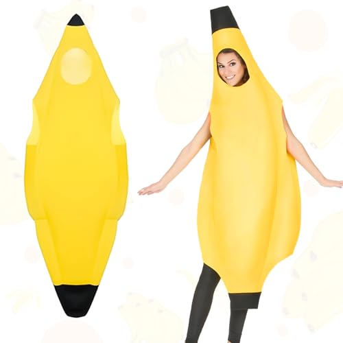 WiDream Bananenleistung Kostüm, Atmungsaktives Bananenkostüm Aus Vlies, Weiches Bananenkostüm One Piece, Lustiges Bananenkostüm, Unisex Bananen Kostüm Erwachsene für Halloween, Karneval, Party von WiDream