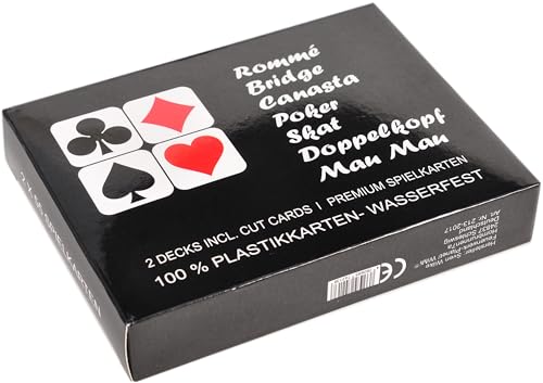 WiMi 2 X Premium Spielkarten Bridge Canasta Skat Poker Doppelkopf Rommé Karten Pokerkarten 100 Prozent Plastik -Duo Box Edition von WiMi