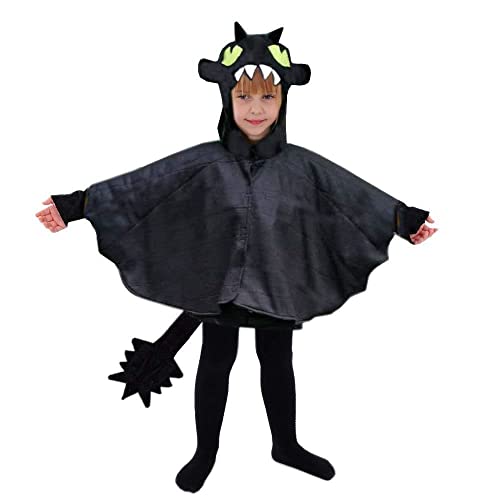 WiMi schwarzer Drache Gr. 110-116 für Kinder Dino Dinosaurier Kostüm Fasching Karneval Kindergeburtstag von WiMi