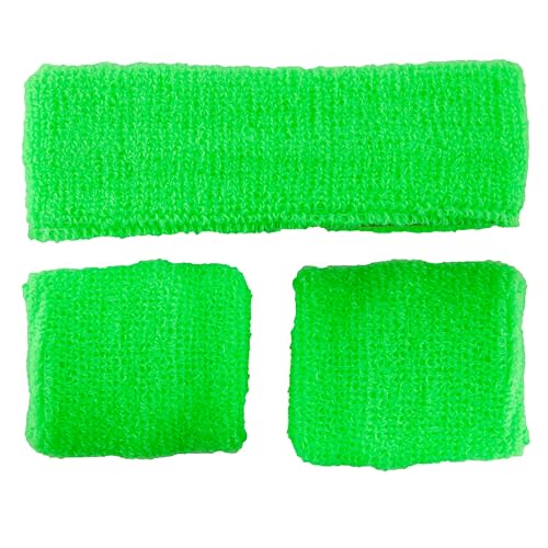 80's Sweatband And Wristbands NEON GREEN for Fancy dress Accessory von Wicked Costumes