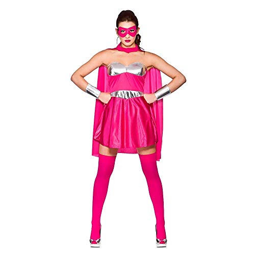 Hot Super Hero - Hot Pink /Silver (XS) Fancy Dress Costume von Wicked Costumes