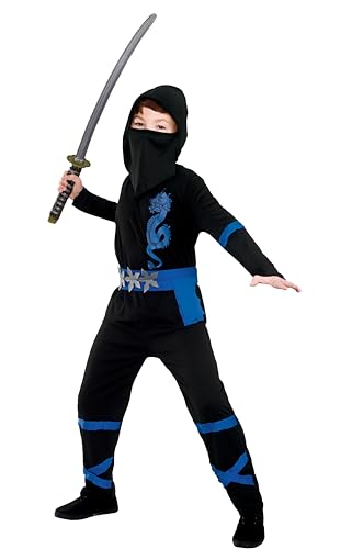 Wicked Costumes Kinderkostüm Power Ninja, Schwarz/Blau, Größe L (8–10 Jahre) von Wicked Costumes
