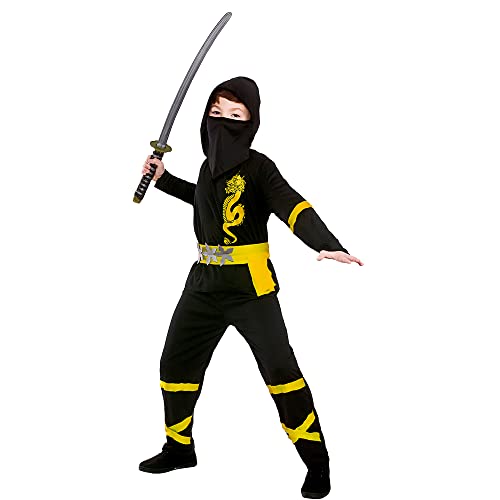Kinder Power Ninja Kostüm – Schwarz/Gelb – Größe M (5–7 Jahre) von Wicked Costumes