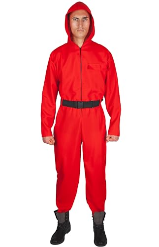 Roter Overall mit Kapuze und schwarzem Gürtel (Größe M) von Wicked Costumes
