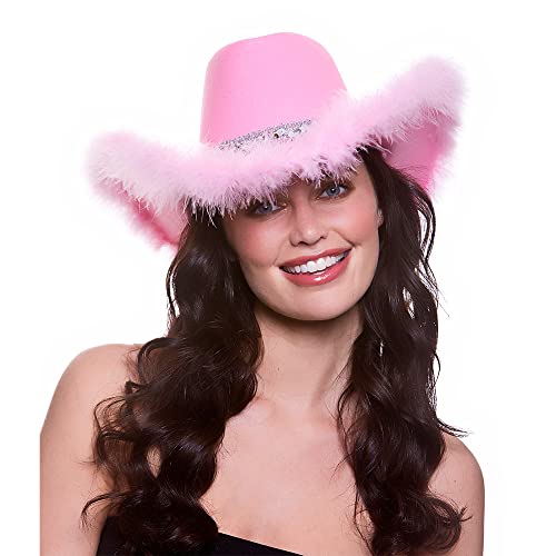 Wicked Costumes Texanischer Cowboy-Hut für Erwachsene, Kostüm- und Partyzubehör, Pink, Pailletten und Federbesatz von Wicked Costumes