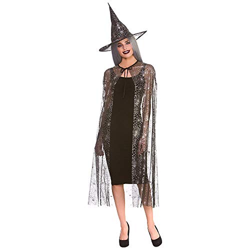 Unbekannt Adult Ladies Shimmering Spinnennetz Hexe Cape & Hat Unbekannt Adult Ladies Shimmering Spinnennetz Hexe Cape & Hat von Wicked Costumes