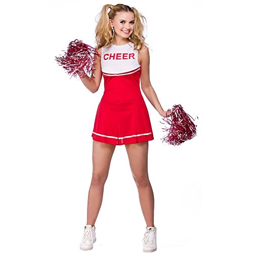Wicked Costumes Cheerleader-Kostüm für Erwachsene, Damen, Rot, Größe XS (UK 6-8) von Wicked Costumes