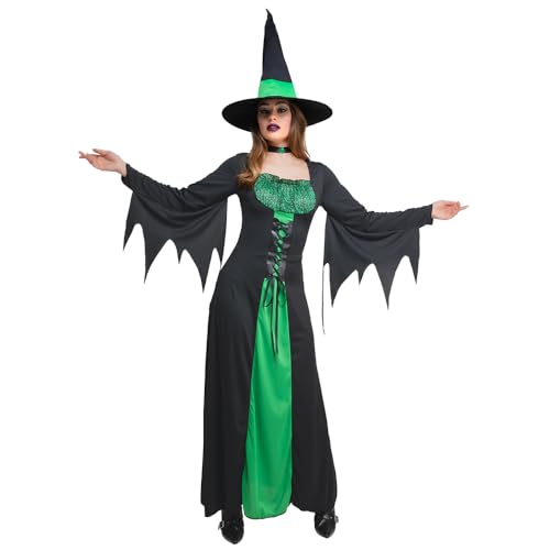 Wicked Costumes Halloween-Kostüm für Damen, Motiv: Zauberhafte Hexe, Grün, Größe XL 50-52 Wicked Costumes Halloween-Kostüm für Damen, Motiv: Zauberhafte Hexe, Grün, Größe XL 50-52 von Wicked Costumes