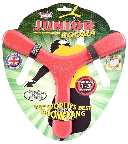 Wicked Junior Booma | Der weiche und sichere Indoor-Bumerang für Anfänger | aus Memorang-Schaum | garantierter Rückflug | 1-3 Meter Reichweite (Rot) von Wicked