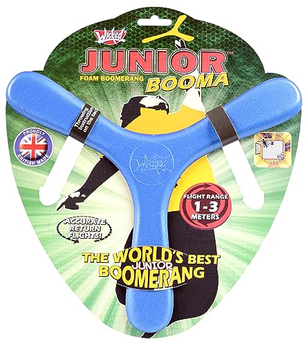 Wicked Junior Booma | Der weiche und sichere Indoor-Bumerang für Anfänger | aus Memorang-Schaumstoff | Garantierter Rückflug | 1-3 Meter Reichweite (blau) von Wicked