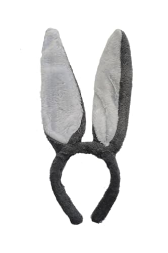 WickedFun® Eselsohren aus Kunstfell, für Erwachsene, Kinder, mit Haarreif und Schwanz, Grau, Kostümzubehör von WickedFun
