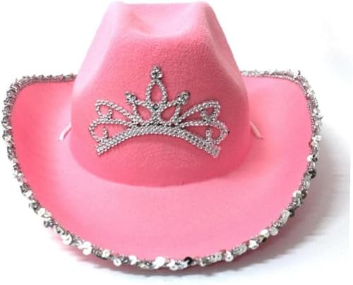 WickedFun® Rosafarbener Cowboyhut mit Paillettenbesatz für Damen und Herren, Deluxe, breite Krempe, Uni, Erwachsene, texanischer Cowgirl-Hut, Kostümparty-Zubehör von WickedFun